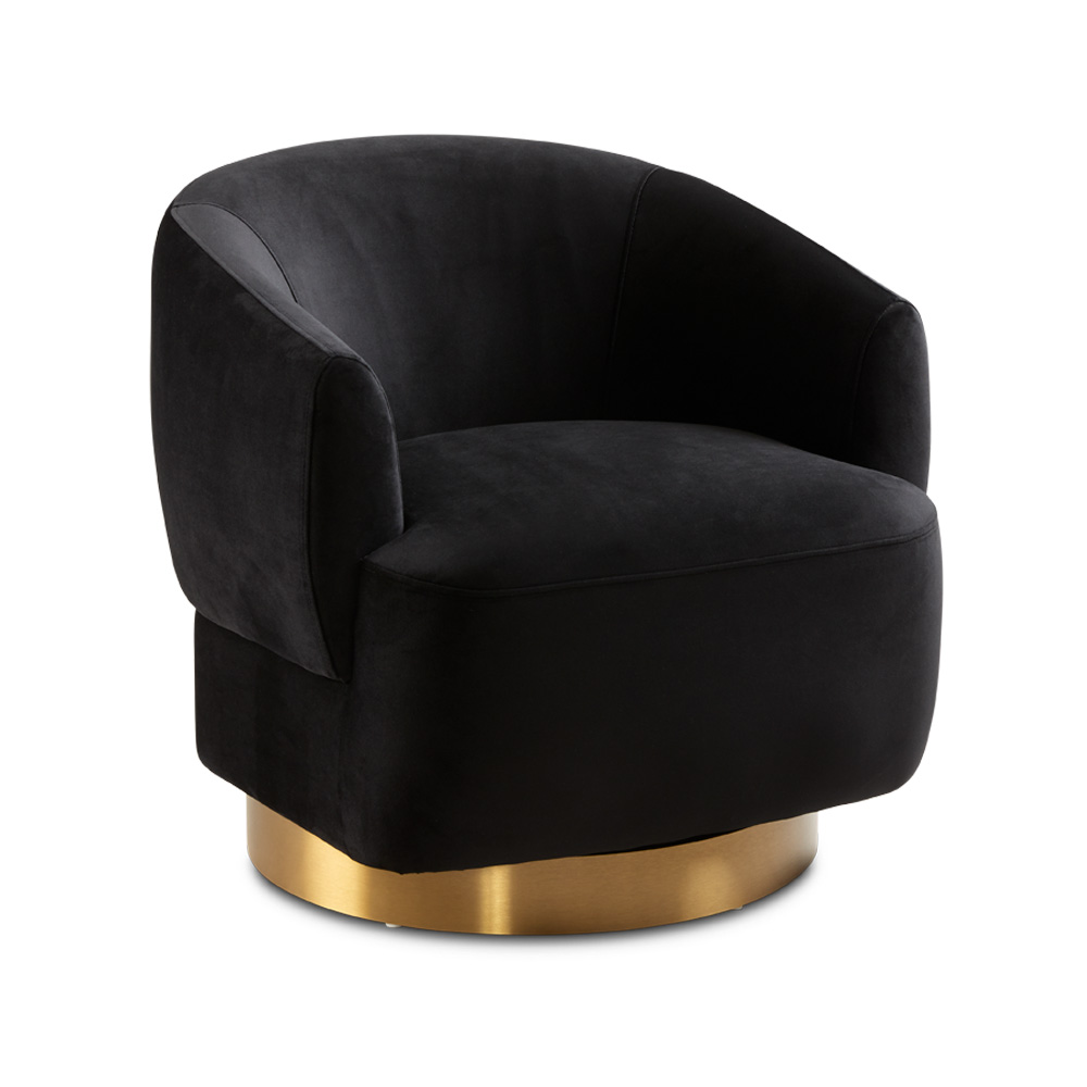 Liam Swivel Accent Chair: Black Velvet